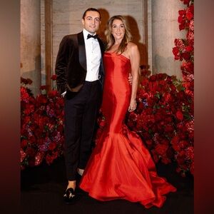 Wayne Clark Mother of the Bride/Groom Strapless Red Satin Gown